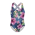 thumbnail image 4 of Uorisanigo Girls Swimsuits Size 9-10 One Piece Purple Hawaiian Floral Sport Halter Swimwear Polyester and Spandex Fabric Beach Bathing Suit, 4 of 7