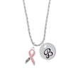 thumbnail image 1 of Delight Jewelry Pink Ribbon ''Help'' Silvertone Script Initial Disc - B - Charm Necklace, 20"+3", 1 of 4