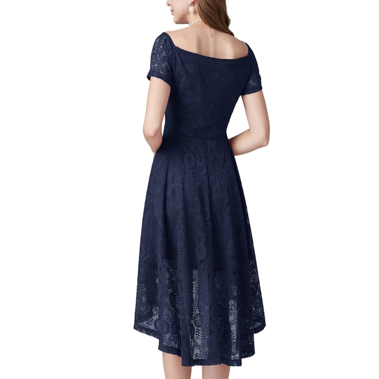 Jdlsppl Women's Short Sleeve Cocktail Dresses Ladies Lace Overlay Off the  Shoulder Sweetheart Neck Evening Gown Homecoming Party Dress Wedding Guest  High Low Skater Dress Navy Large - Walmart.com