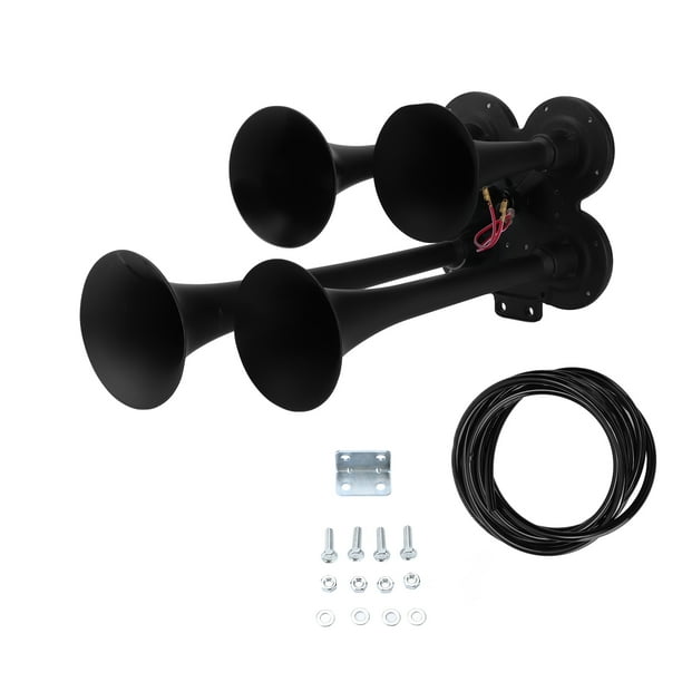 Bocina de aire para coche de 135DB, altavoz negro con cuatro tubos de trompeta para tren, barco, camión, motocicleta, CC de 12V Jadeshay A
