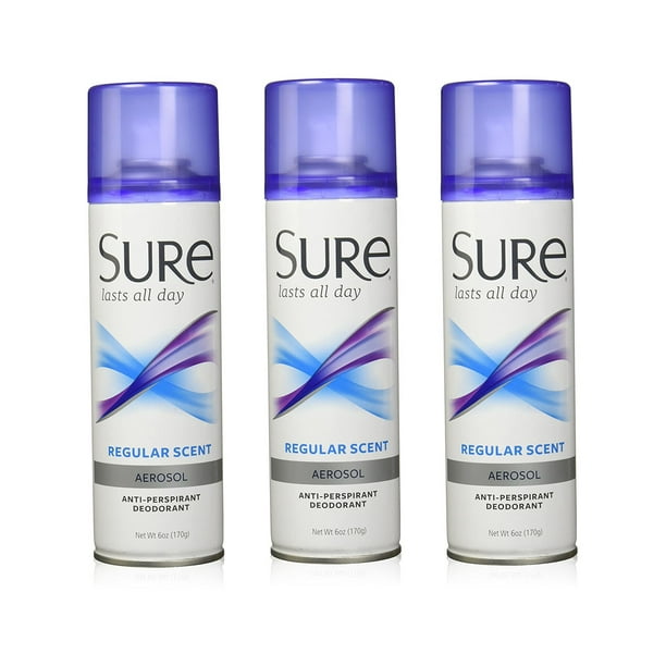 3 Pack Sure AntiPerspirant Deodorant Aerosol Spray Regular Scent 6oz Each