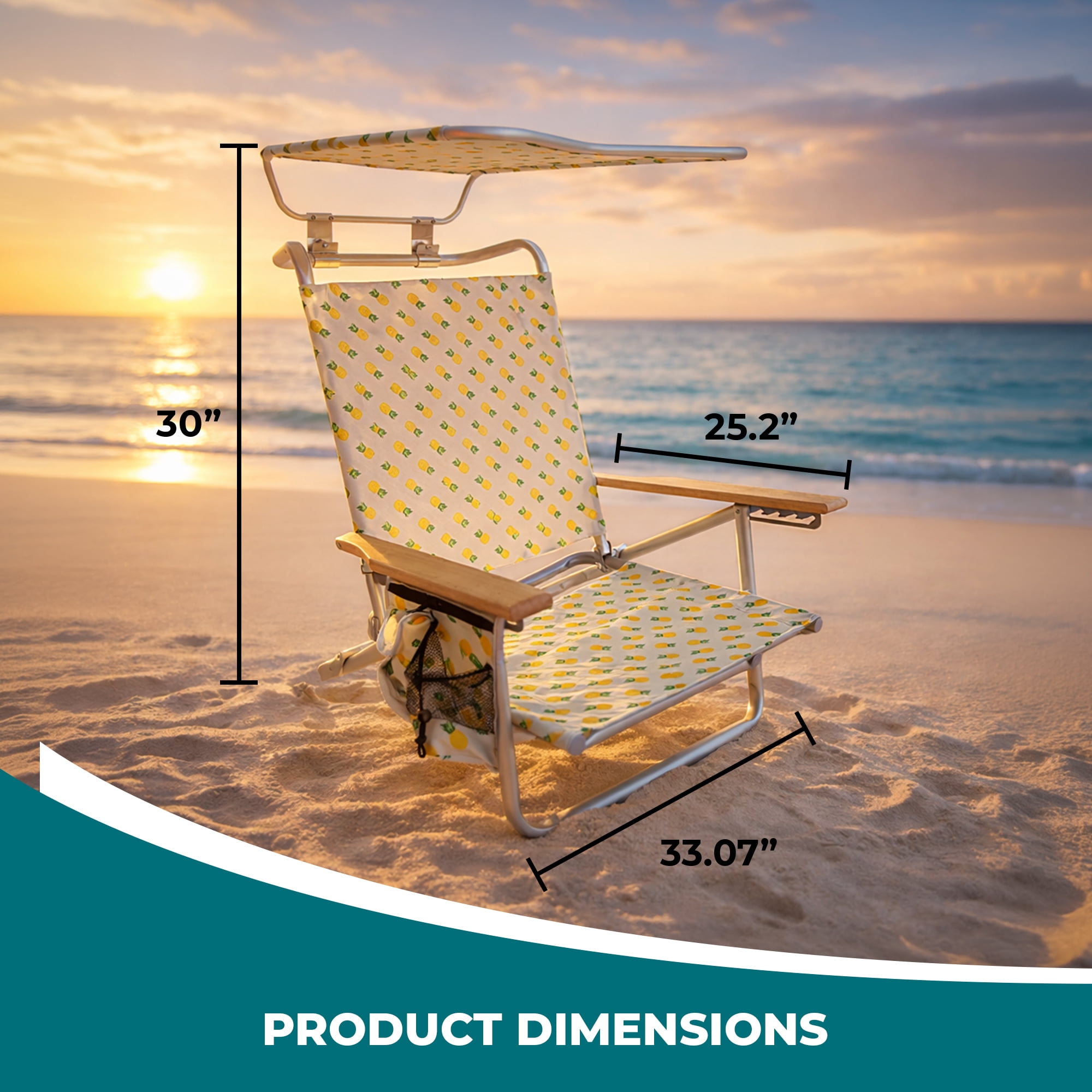 Bliss Hammocks, Folding Beach Chair with Canopy, 275 lb, Green