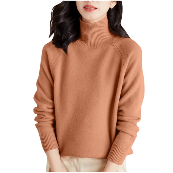 Knitted Sweater Women Long Sleeve Womens Winter Oversized Sweaters Long Sleeve Turtleneck High Neck Sweater Chunky Pullover Sweaters Outwear S-307 Gold XL