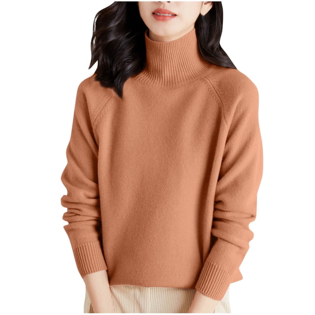 Pisexur Chandails pour Femmes Couleur Unie Chandails d'Automne Chandail à Manches Longues à Col Roulé Tunique Décontractée Chandail à Enfiler Chandails pour Femmes Tendance Chaud Chandail en Tricot Épais pour Femmes