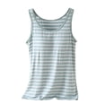 thumbnail image 2 of Miorin Women Striped Wide Strap Tank Tops with Built-in Padded Bra, Scoop Neck Modal Wireless Shelf Bra Undershirt, Wavy Hem Loungewear Sleeveless Cami for Sleep Daily Casual Layering, Blue L, 2 of 4