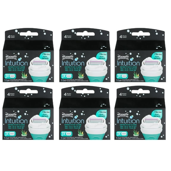 Wilkinson by Schick Intuition Sensitive Care, Aloe and Vitamin E, Refill Razor Blade Cartridges, 3 Count (Pack of 6)