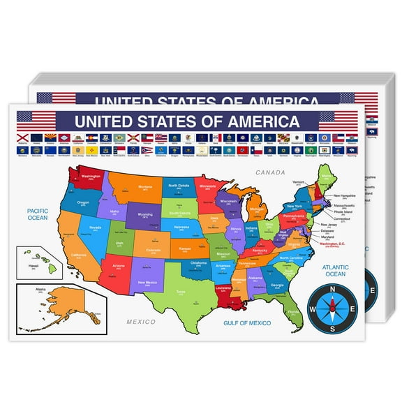 United States Educational Map with State Flags  U.S. Geography Map for Classrooms and Libraries | Great for Kids, Students and Teachers | 80lb Cardstock (216gsm) | 12 x 18 | 10 per Pack