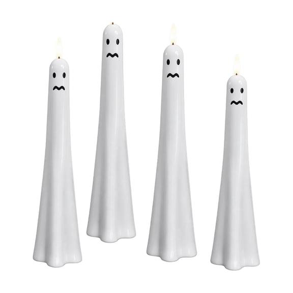 4 Pack, Halloween Ghost Decorations 9 Inch Halloween Flameless Candles Spooky Halloween Decor for Indoor Table Mantel Home Fall Halloween Party Decor