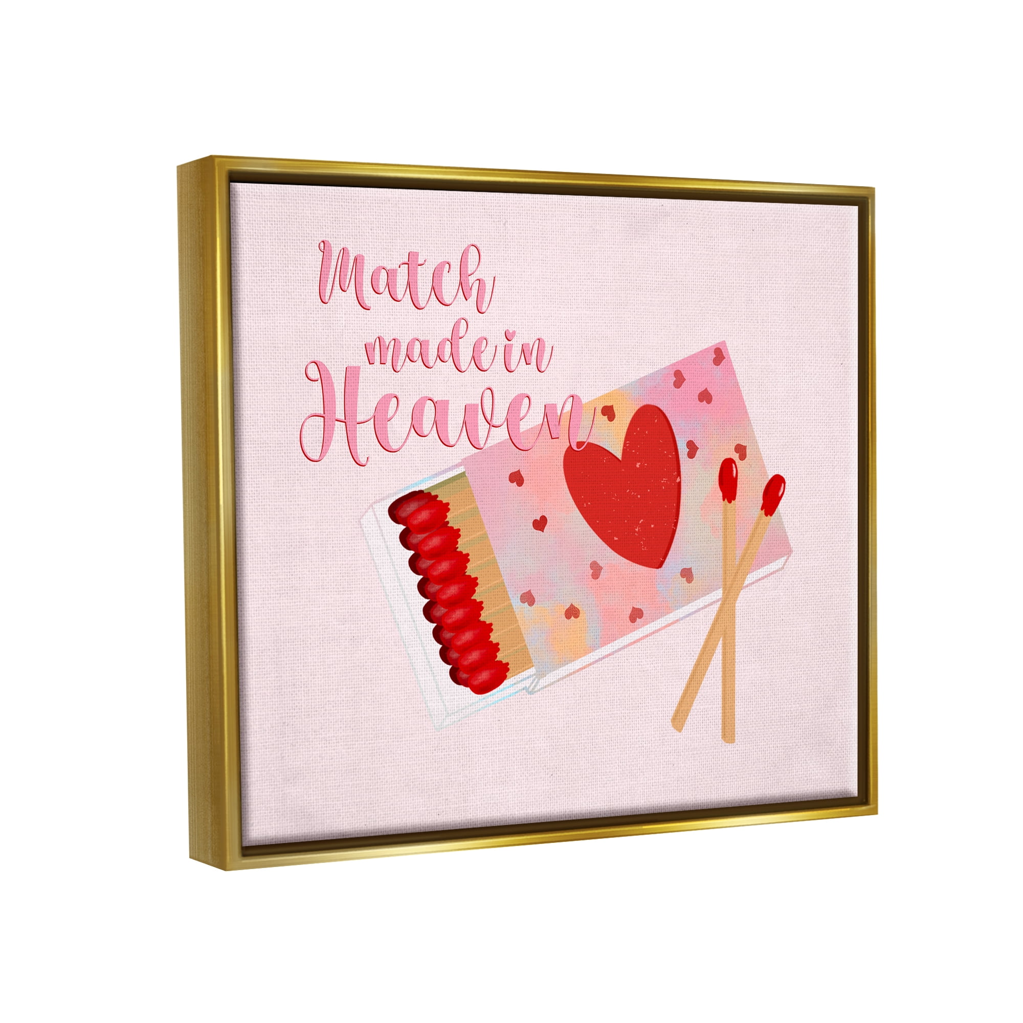 Stupell Match Made In Heaven Romantic Matchbook Holiday Painting Gold Floater Framed Art Print Wall Art