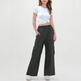 thumbnail image 4 of Lenpel Girls' Cargo Pants Elastic High Waisted Wide Leg Casual Joggers Baggy Streetwear Trousers with Pockets 8-12 Years, 4 of 7