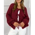 thumbnail image 4 of Suéter PRETTYGARDEN con Lazo Frontal, Tejido Grueso, Color Vino, Talla L, 4 of 8