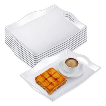 4 Pcs Food Serving Trays for Plastic Trays with Handles 13 x 10 Inch Rectangular Buffet Plastic Serving Trays