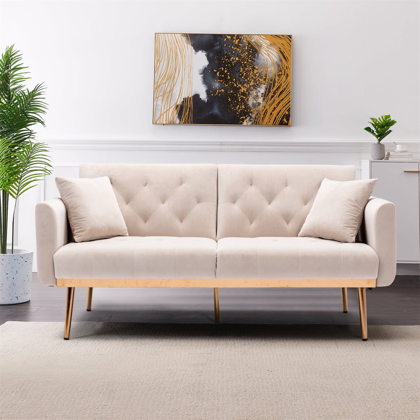 Leisure Loveseat Sofa, Modern Velvet Folding Accent Sofa with