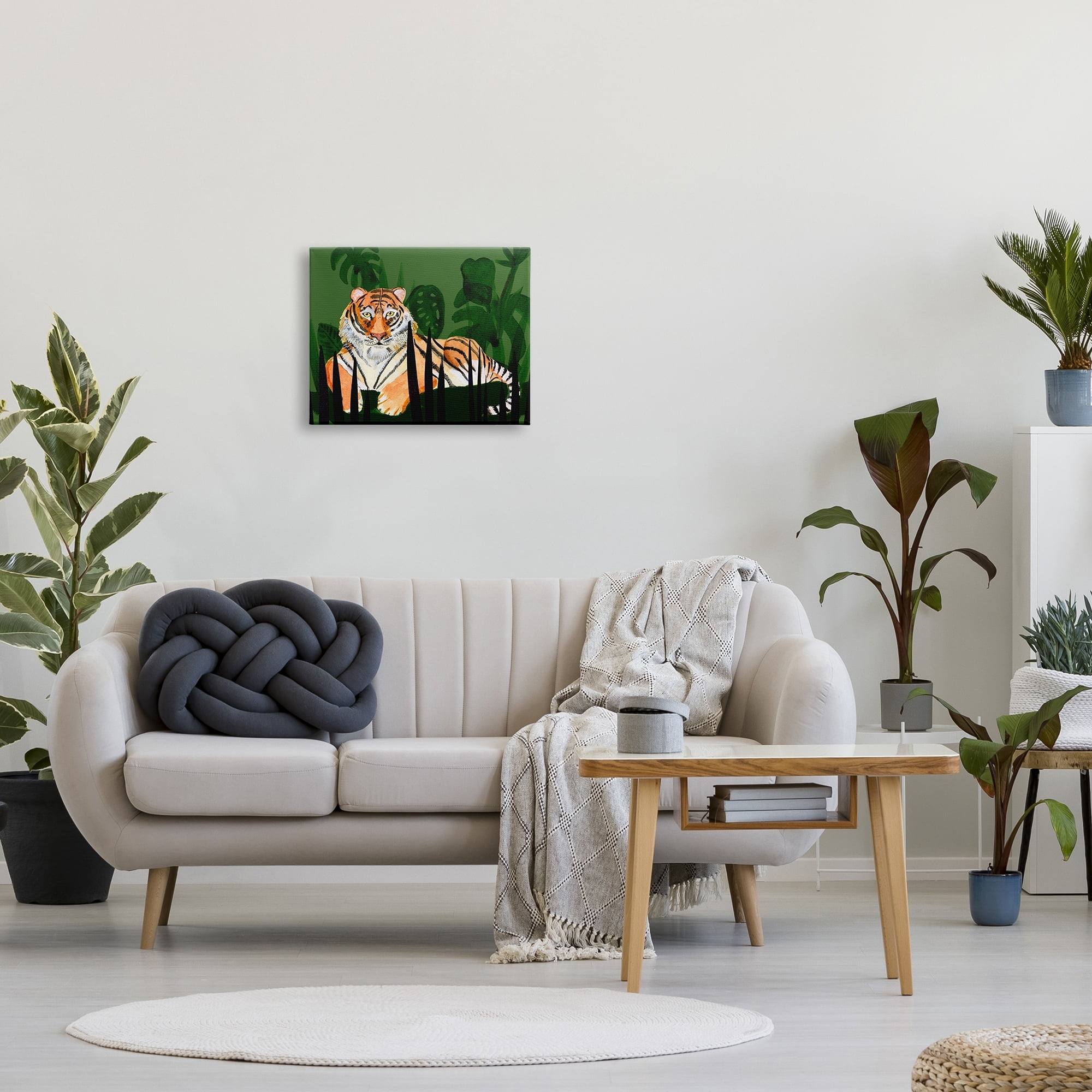 Stupell Tiger Tropical Plants Nature Animals & Insects Painting Gallery Wrapped Canvas Print Wall Art