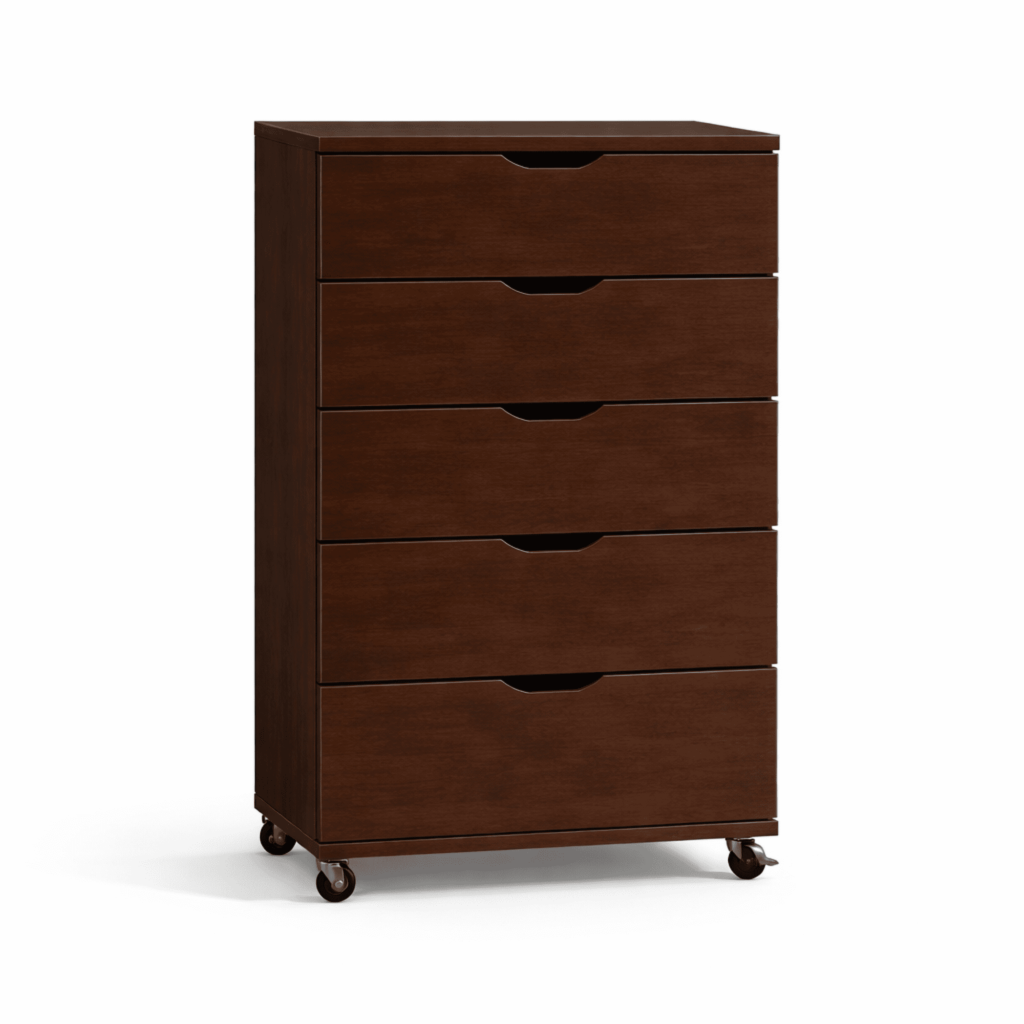 5 Drawer Dresser for Bedroom,Modern Wood Storage Cabinet with Wheels,Tall Chest of Drawers for Living Room,Hallway,Entryway,Dark Brown