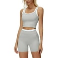 thumbnail image 1 of PISONIC Women Two Piece Workout Sets Color Block Backless Tank Top and High Waist Booty Lifting Shorts Gym Yoga Active Outfits, 1 of 7