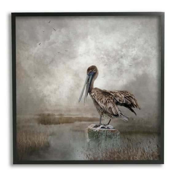 Stupell Pelican Bird Waterside Marsh Animals & Insects Photography Black Framed Art Print Wall Art