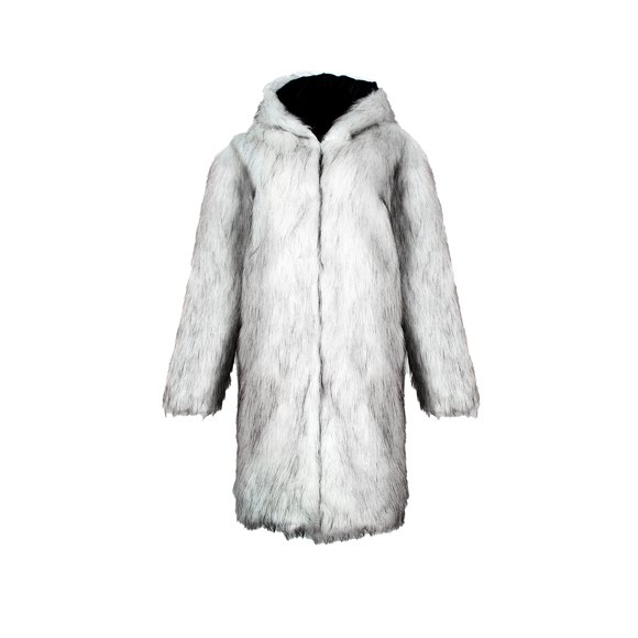 Gupgi Men Faux Fur Coat Jacket Winter Warm Long Sleeve Fuzzy Hood Overcoat Thicken Soft Outerwear