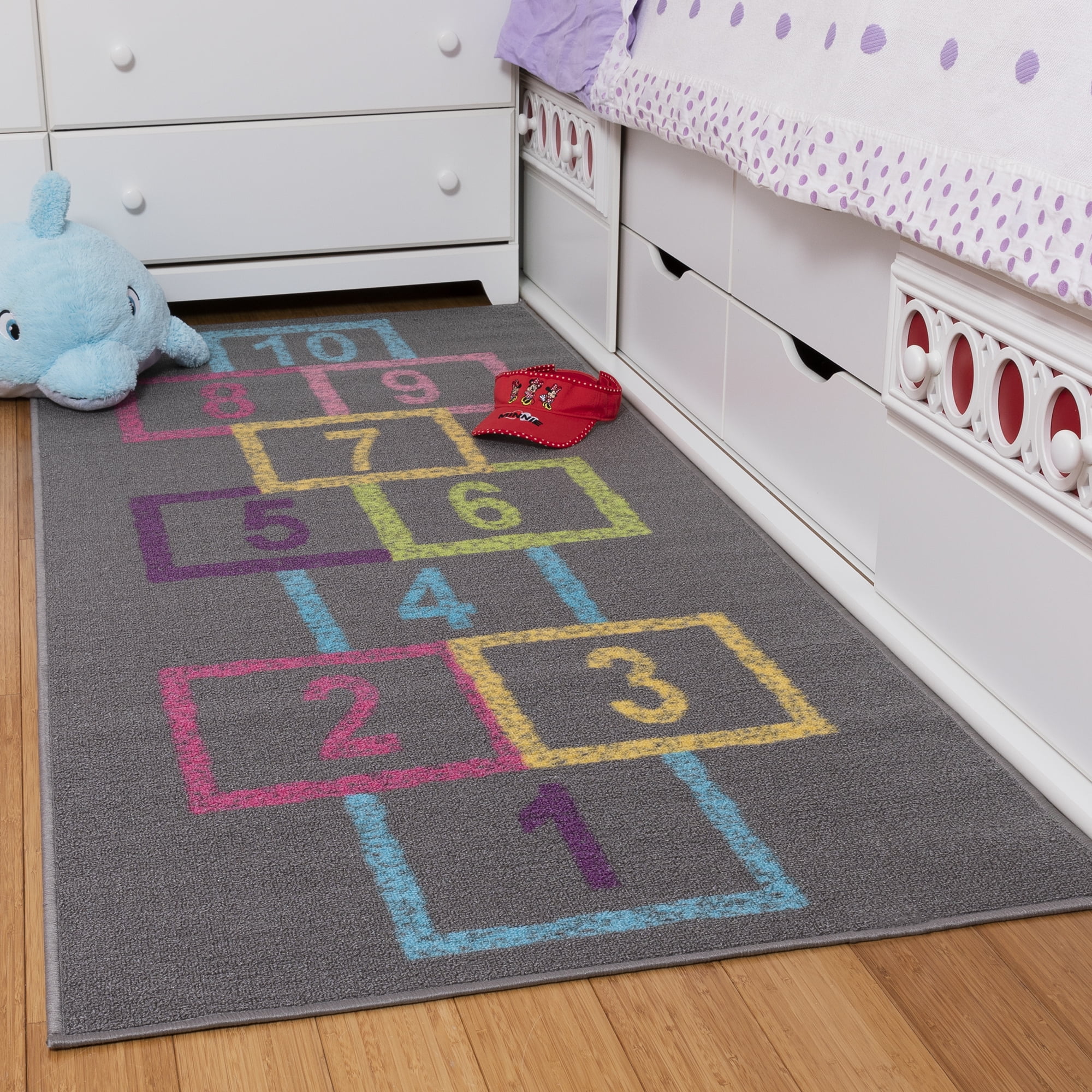 Ottomanson Children's Garden Collection Educational Hopscotch Design