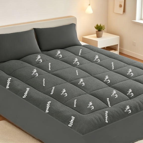Cooling Mattress Topper Viscose Derived From Bamboo, Soft Mattress Topper Quilted Fitted Mattress Pad, Pillow Top Mattress Cover With Deep Pocket Up To 21 Inches