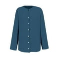 thumbnail image 4 of Blusa holgada con botones para mujer: camisa de manga larga y color liso, top informal con cuello en V para el trabajo o el fin de semana, tallas S-5XL., 4 of 4