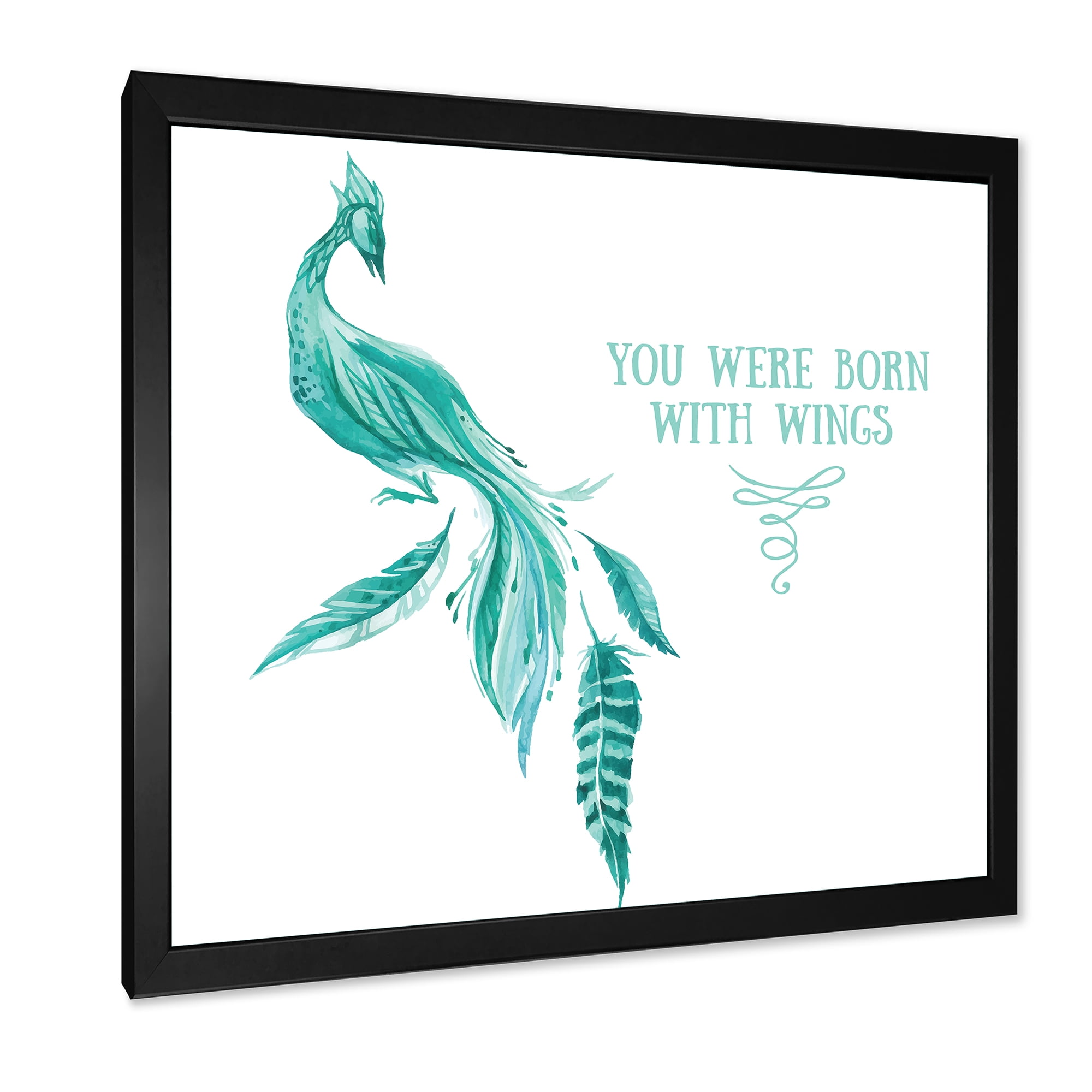 Designart 'Turquoise Bird You Were Born With Wings' Traditional Framed Art Print