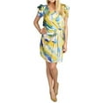 thumbnail image 2 of Vince Camuto V-Neck Drape Short Sleeve Watercolor Dress, Yellow Tie Dye (4), 2 of 5
