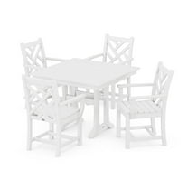 POLYWOOD Chippendale 5-Piece Farmhouse Trestle Arm Chair Dining Set in White
