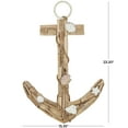 thumbnail image 3 of DecMode Brown Wood Handmade Driftwood Inspired Anchor Wall Decor with Shell and Rope Accents, 3 of 7