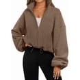 thumbnail image 2 of Womens Fleece Jackets Zip Up Oversized Sweatshirts Winter Clothes Long Sleeve Crop Fall Outfits Caramel Color L, 2 of 9
