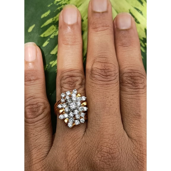 Diastar Jewels Round Cut CZ 14K Yellow Gold Finish Huge Cluster Wedding Ring