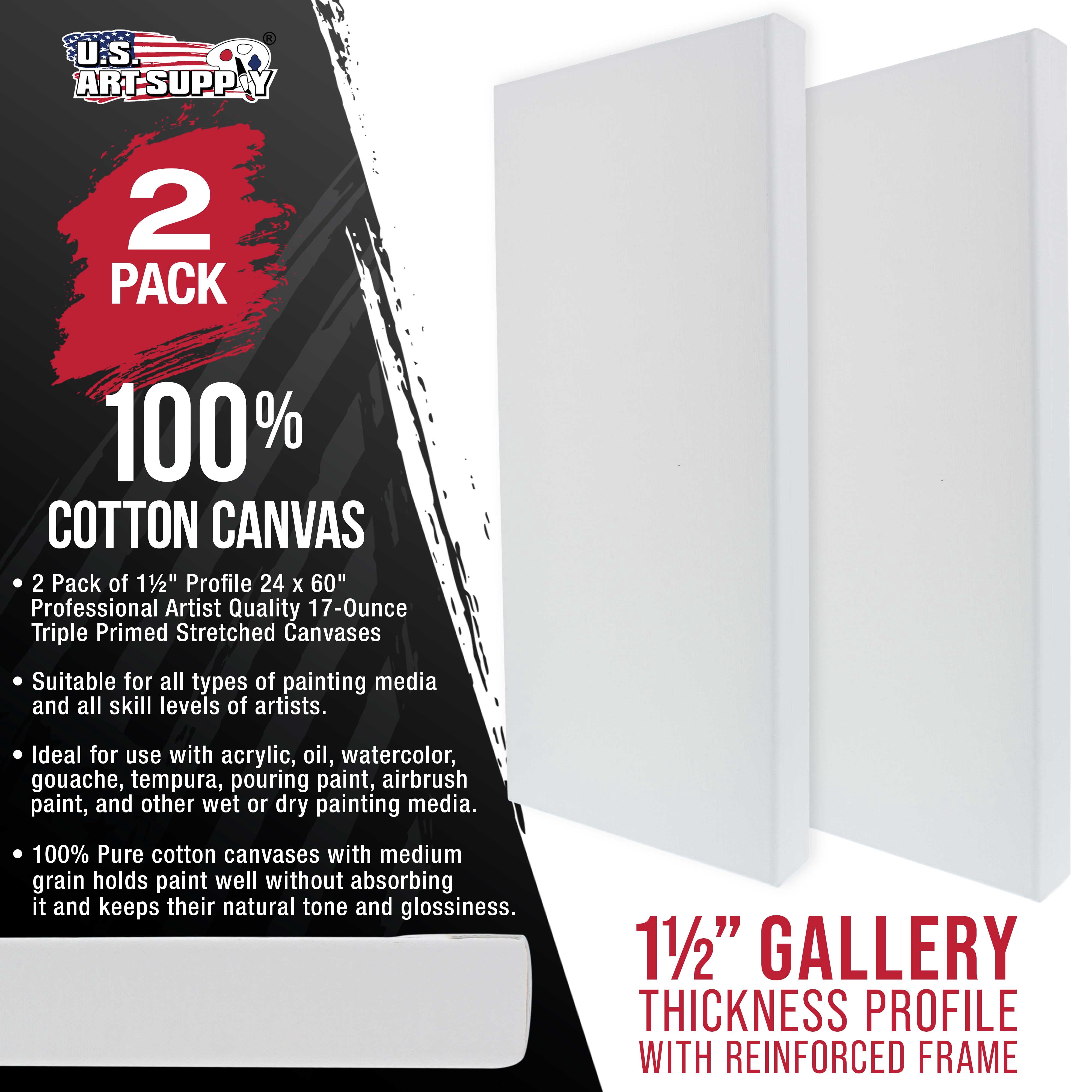 U.S. Art Supply 24 x 60 inch Gallery Depth 1-1/2" Profile Stretched Canvas, 2-Pack - 12-Ounce Acrylic Gesso Triple Primed, - Professional Artist Quality, 100% Cotton