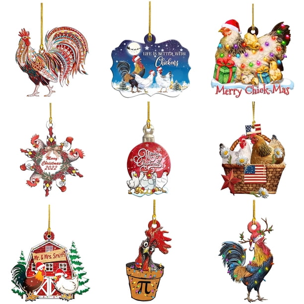 Pollo Con Sombrero De Navidad Adornos Colgantes De Árbol De Navidad Adornos Navideños Para Colgar En Puertas Y Ventanas Sweethay HA039194-00