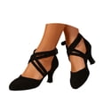 thumbnail image 7 of Strappy Heels for Women, Large Size Ladies' Dance Shoes, Latin Salsa Cha Ballroom, Indoor Fabric Cross Straps, Low Heels, Comfortable and Well-Fitting, In A Variety of Colors, Black 5.5, 7 of 7