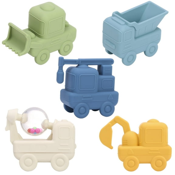 5 Pack Silicone Bath Toys for Babies Food-Grade Cars Bathtub Water Vehicles Set for Babies 0-12 Months Toddler Bath Toys for Kids Non Toxic BPA Free