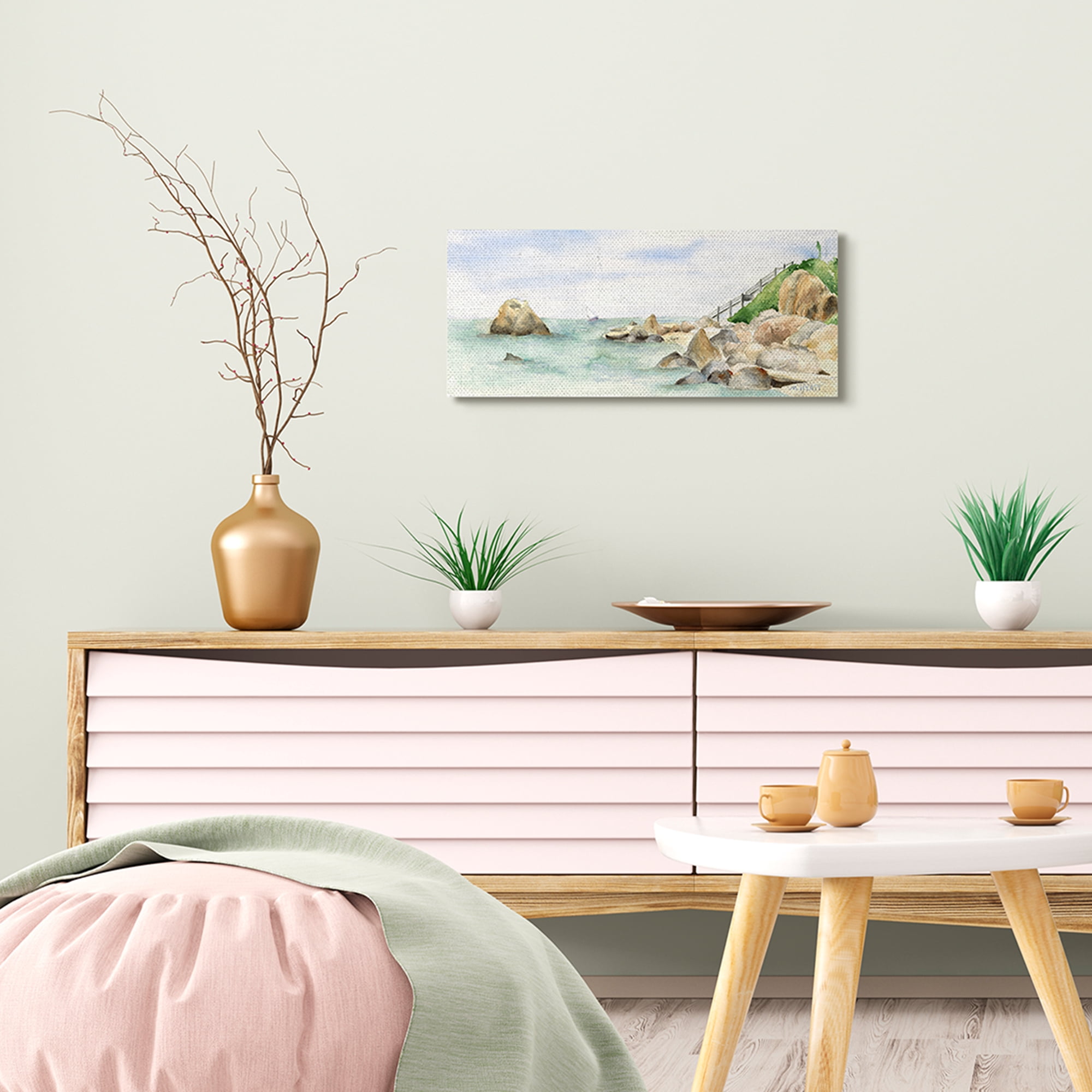 Stupell Industries Rocky Point Coastal Seascape Soft Watercolor Canvas Wall Art, 10 x 24, Design by Melissa Hyatt LLC