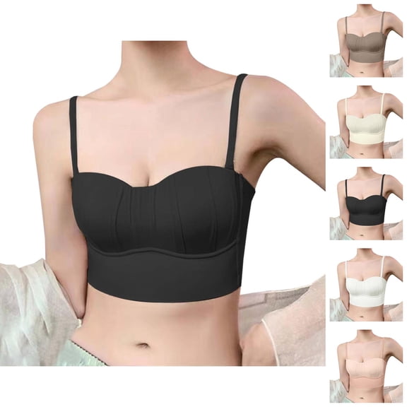 Bandeau Bras for Women with Detachable Straps Lightweight Full Coverage Wireless Longline Bralettes Tube Top