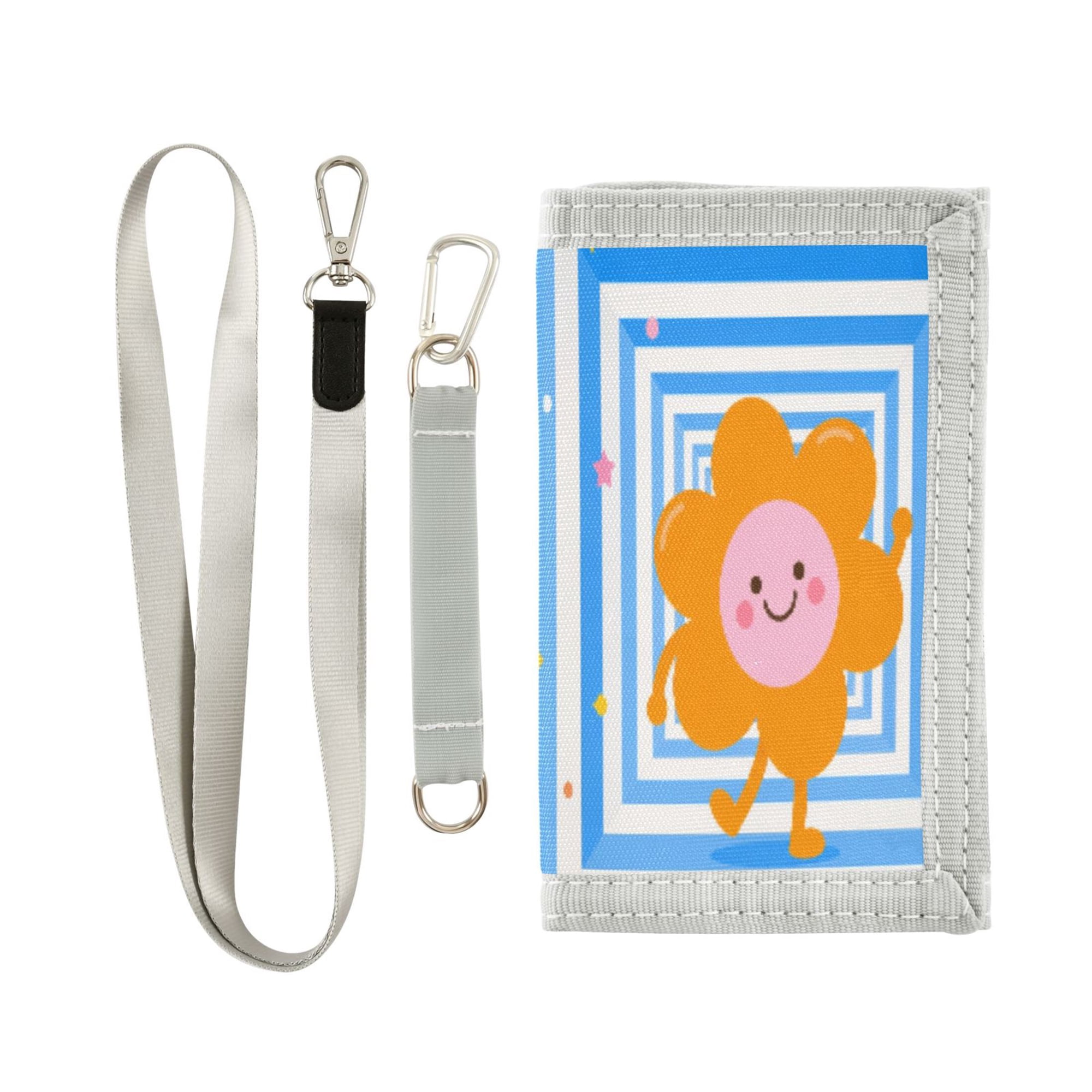 Cloth Wallet with Lanyard & Multiple Compartments Fashion Purse Zipper Clutch Bag for Cash Cards Coins Cute Orange Flowers