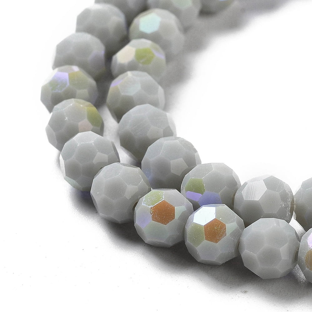 Opaque Glass Beads Strands Faceted Round Gainsboro 6x5.5mm Hole: 0.9mm about 94~97pcs/strand 21.06~21.18''(53.5~53.8cm)