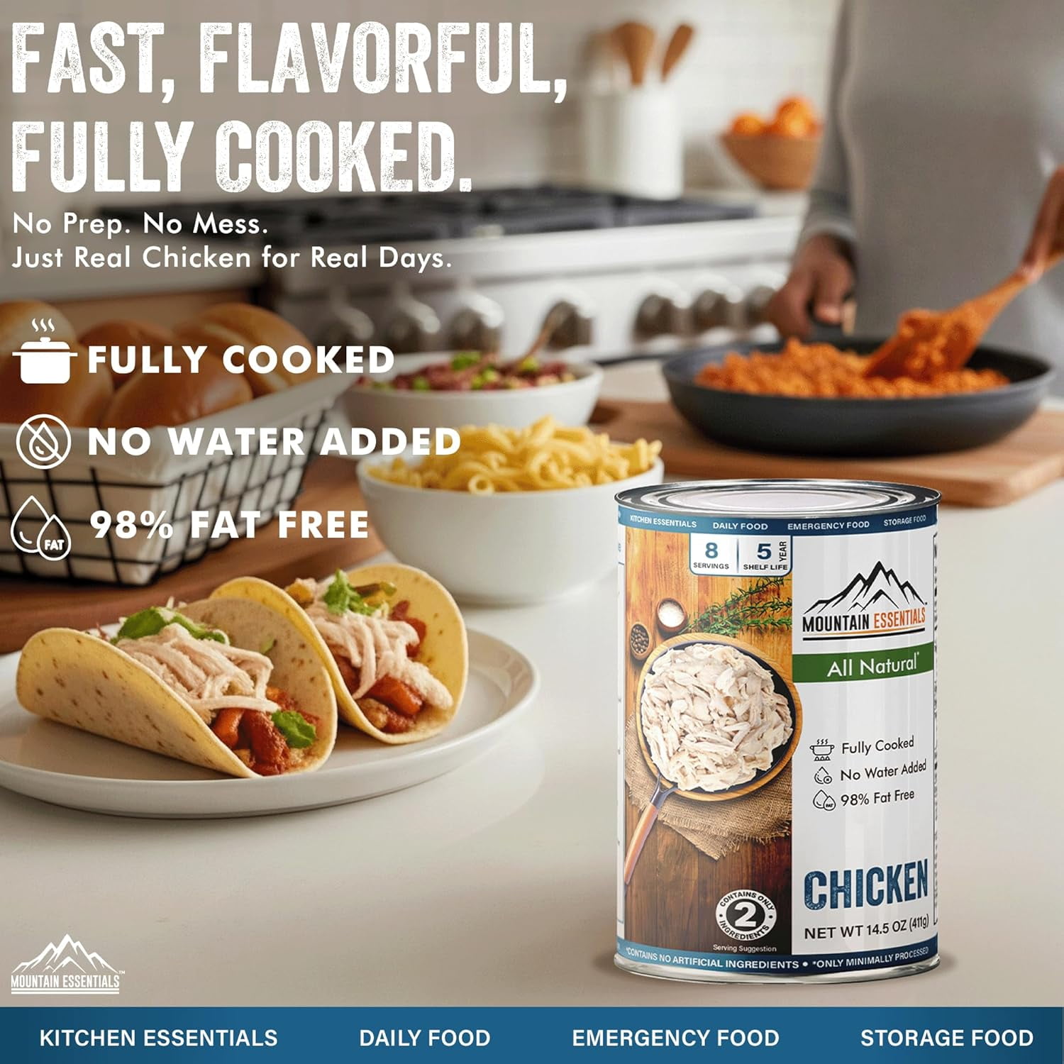 Mountain Essentials Fully Cooked Canned Chicken 14.5 oz (Pack of 6) – Ready-to-Eat White Meat, Long Shelf Life Protein, Gluten Free, Emergency Food Supply, Camping & Pantry Staple, Made in USA