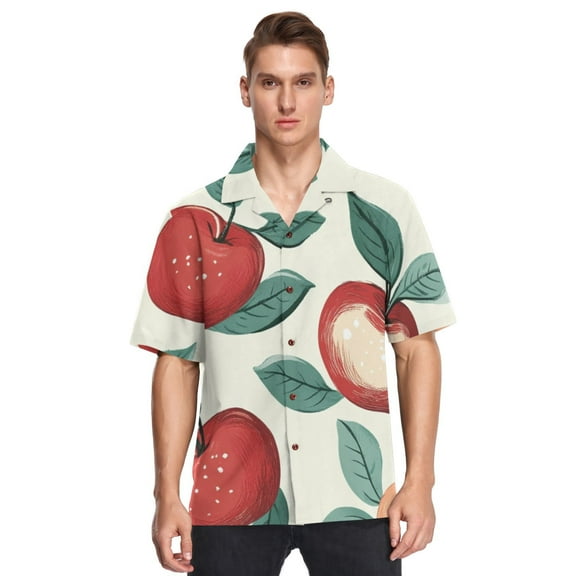 Ckdifva Red Yellow Apples Mens Button Down Short Sleeve Shirt Casual Shirts Beach Hawaiian Shirts
