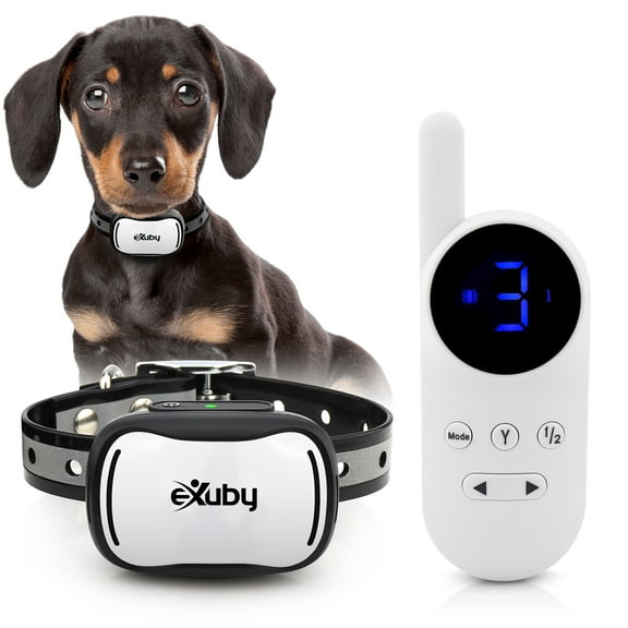 eXuby - Tiny Shock Collar for Small Dogs 5-15lbs - Smallest Collar on the Market - Sound, Vibration, & Shock - 9 Intensity Levels - Pocket-Size Remote - Long Battery Life - Water-Resistant