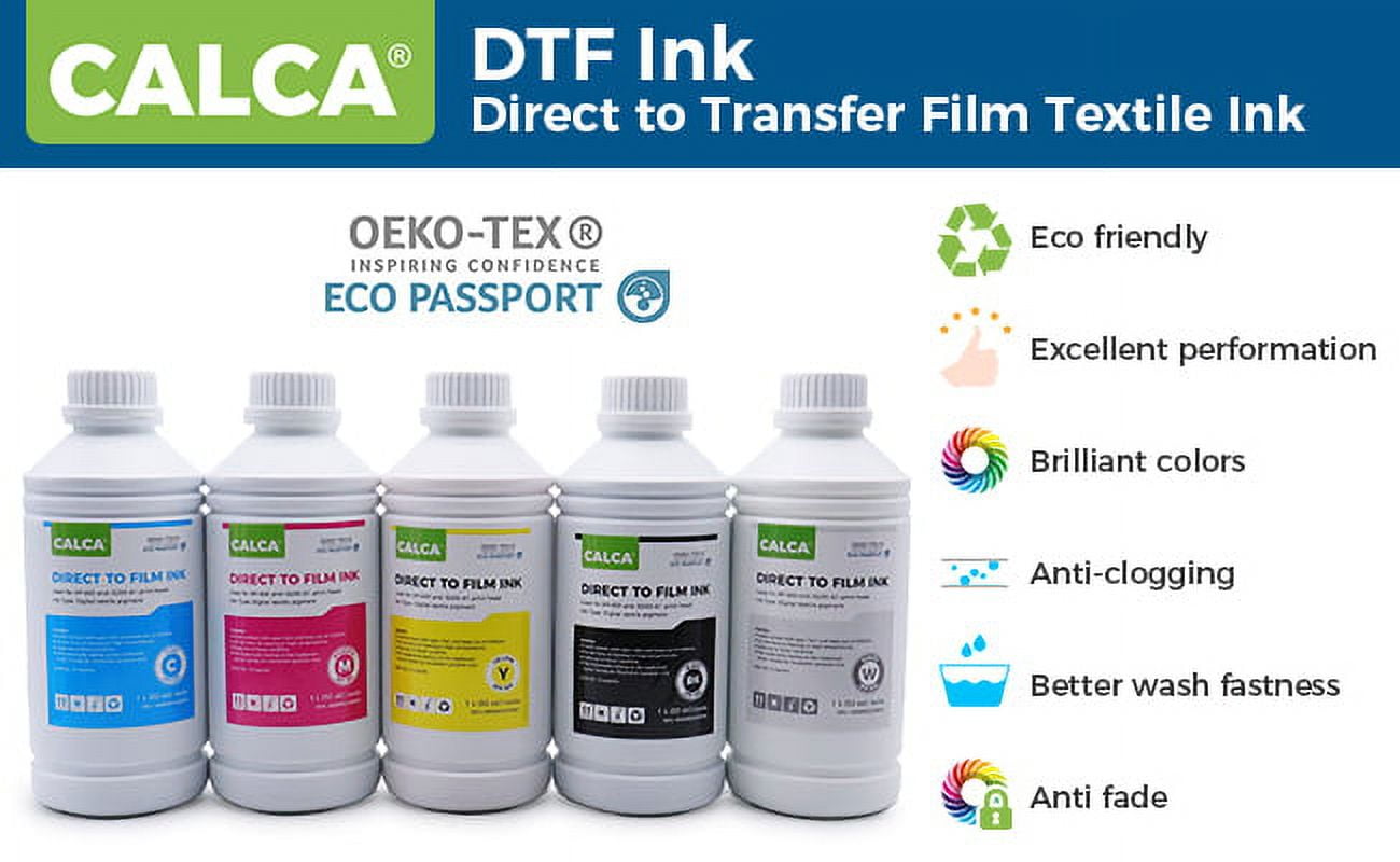 CALCA 1 L DTF Inks ( C M Y K W ) Direct to Transfer Film Ink PET Film  Transfer Ink for DTF Printer PET Film Printing and Transfer 