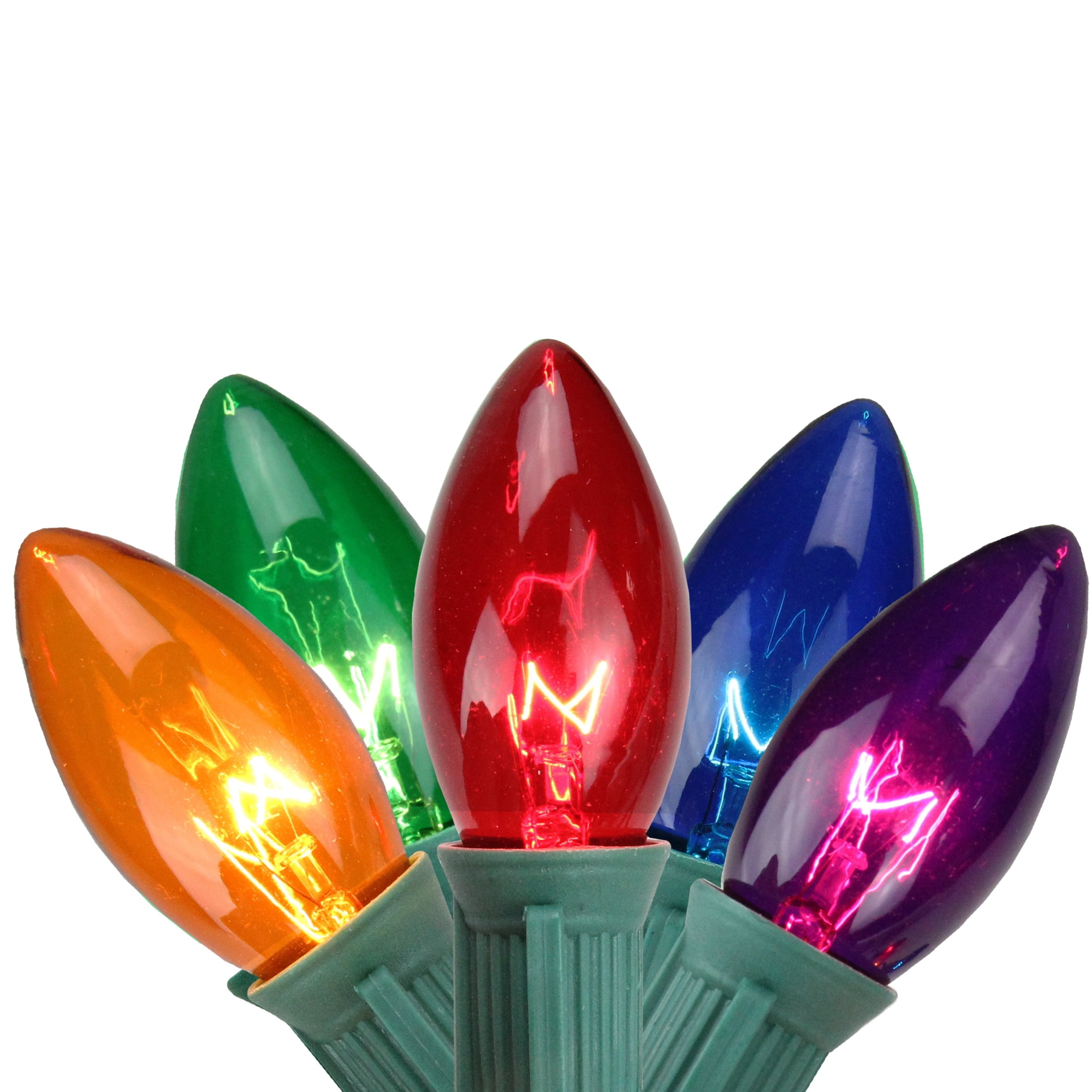 Set of 25 Transparent MultiColor C9 Christmas Lights Green Wire