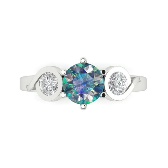 Clara Pucci 14K White Gold 1.72ct BlueMoissanite Three-Stone Ring for Women