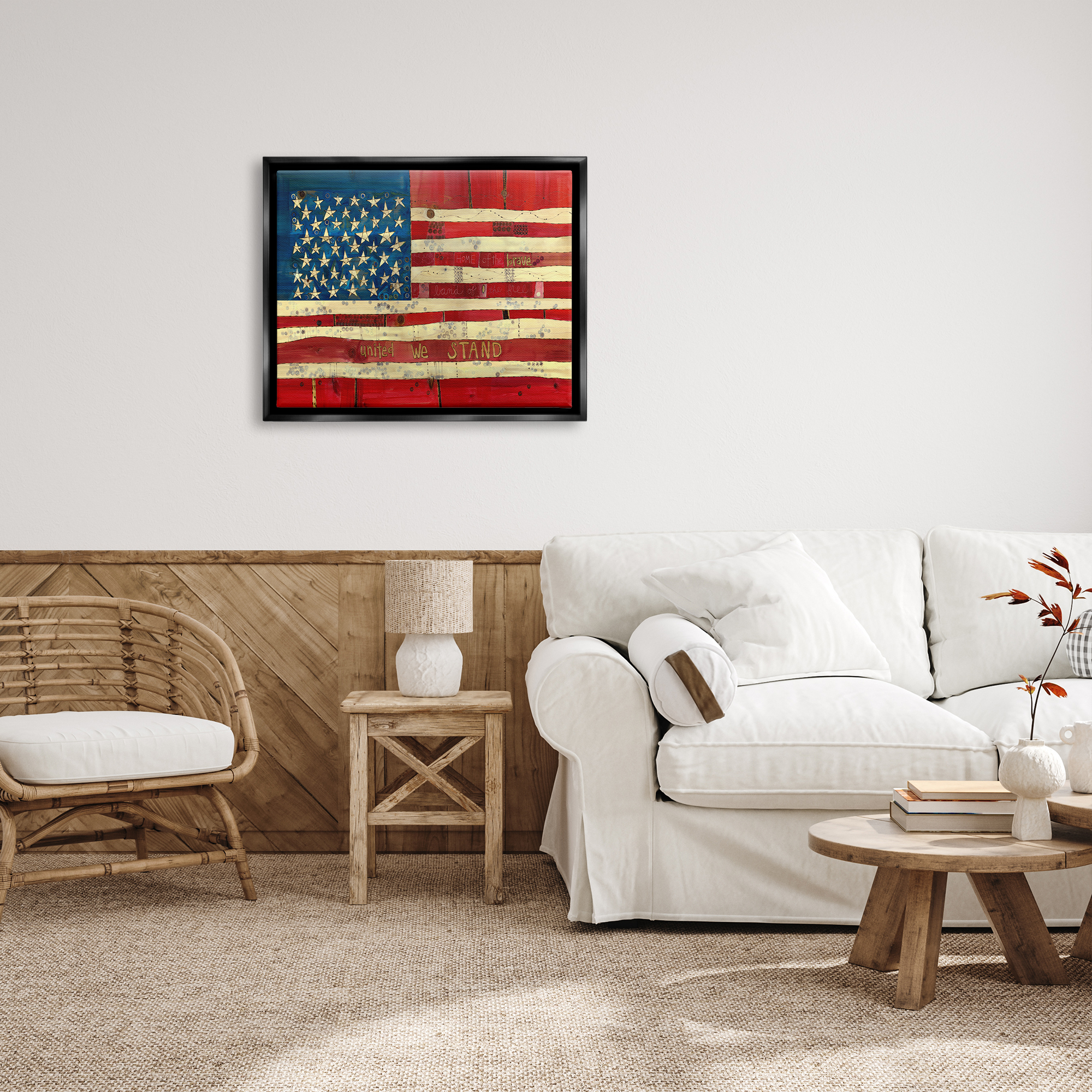 Stupell Industries United We Stand Independence Day Festive American Flag Painting Jet Black Floating Framed Canvas Print Wall Art, Design by Stephanie Burgess