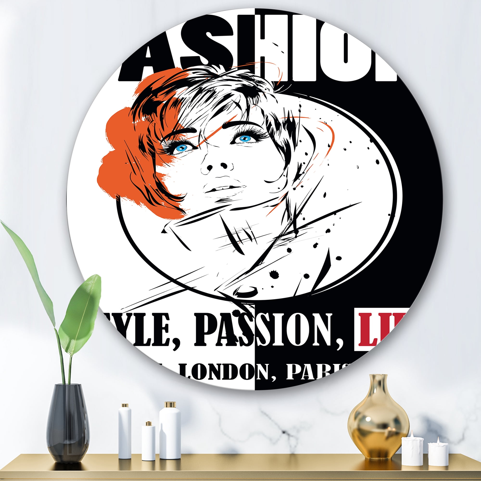 Designart 'Style Passion Life Fashion Woman IV' Vintage Circle Metal Wall Art 36x36 - Disc of 36