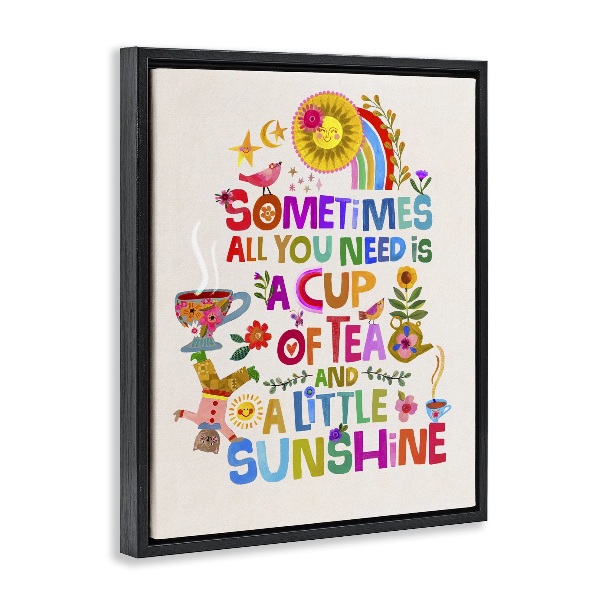 Stupell Industries Cup Of Tea & Sunshine Black Framed Floater Canvas Wall Art, design by Katherine Herrell Studio