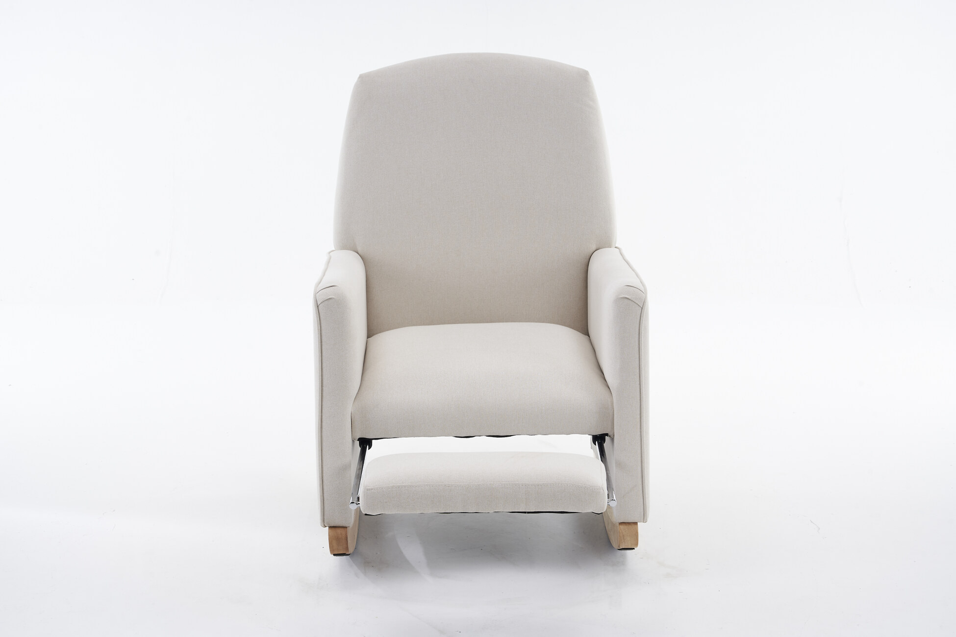 Cotton Linen Rocking Chair with Pull Out Footrest, Side Pockets and Non-slip Mats Legs for Living Room, Bedroom, Nursery, Balcony, Beige