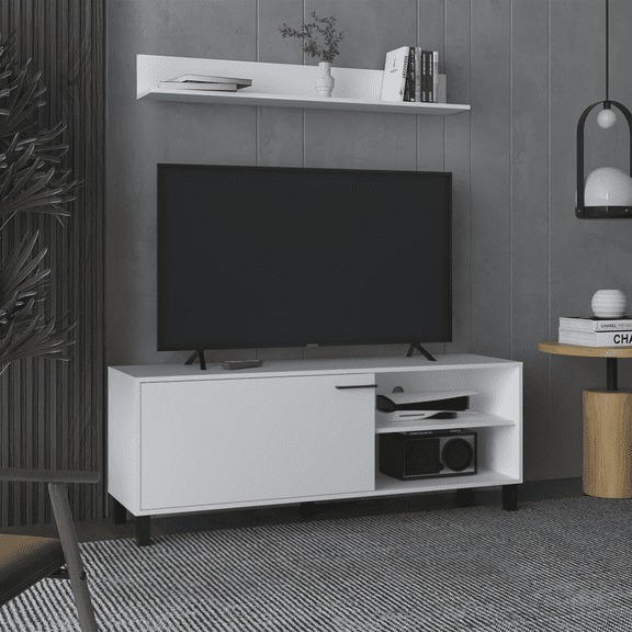 LHYY Living Room Set,,Tv Stand Wall Shelf,1 Door,3 Shelves,White